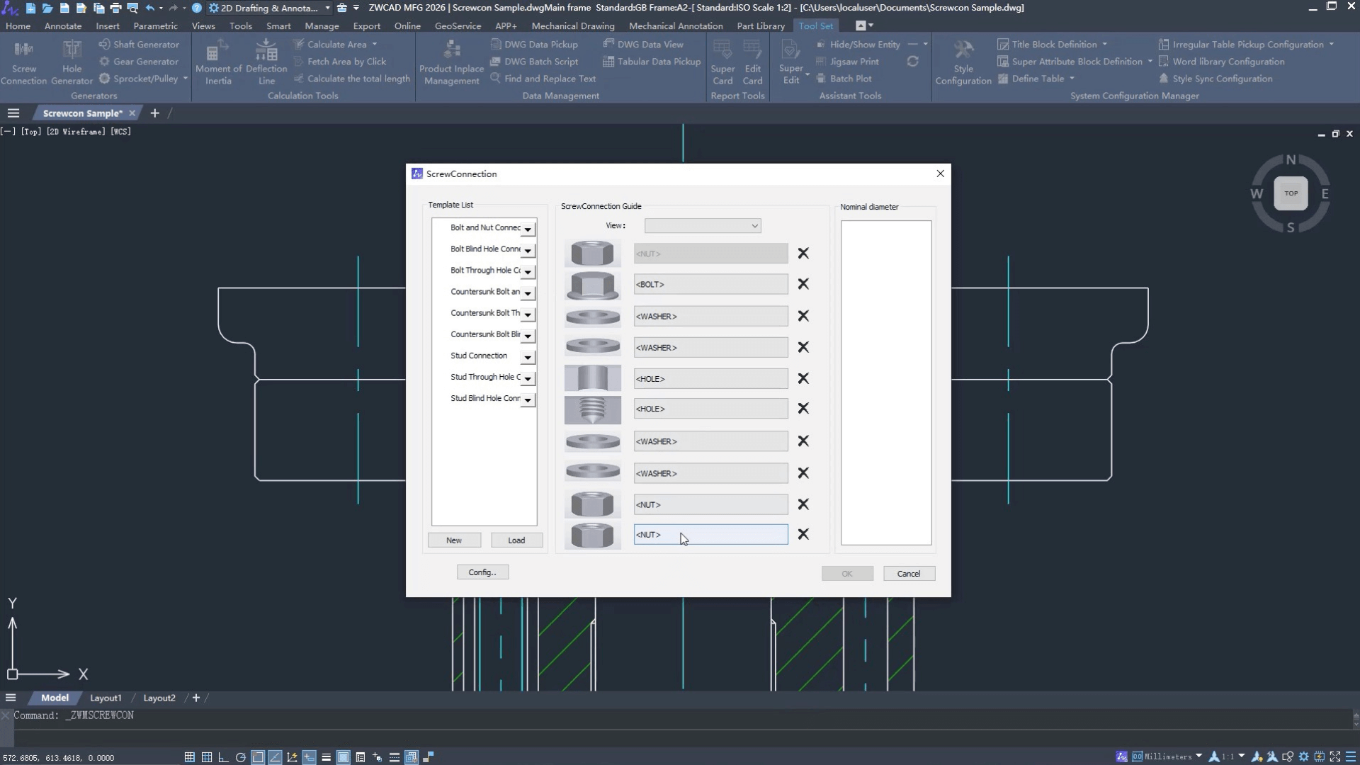 Šroubové spoje v ZWCAD MFG 2026