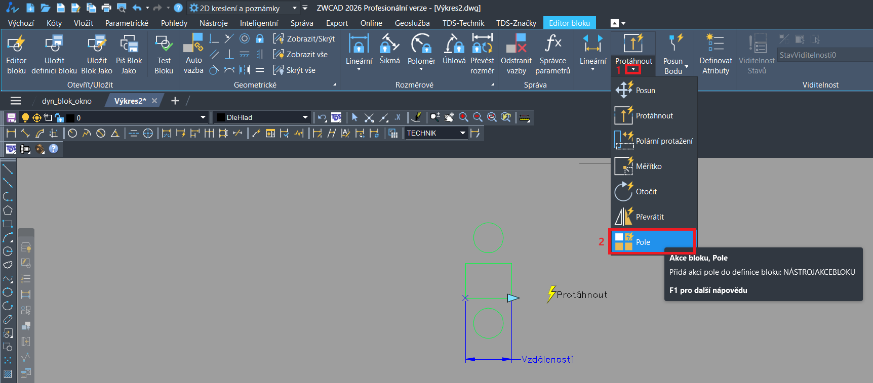 Dynamické bloky - pole, krok 1