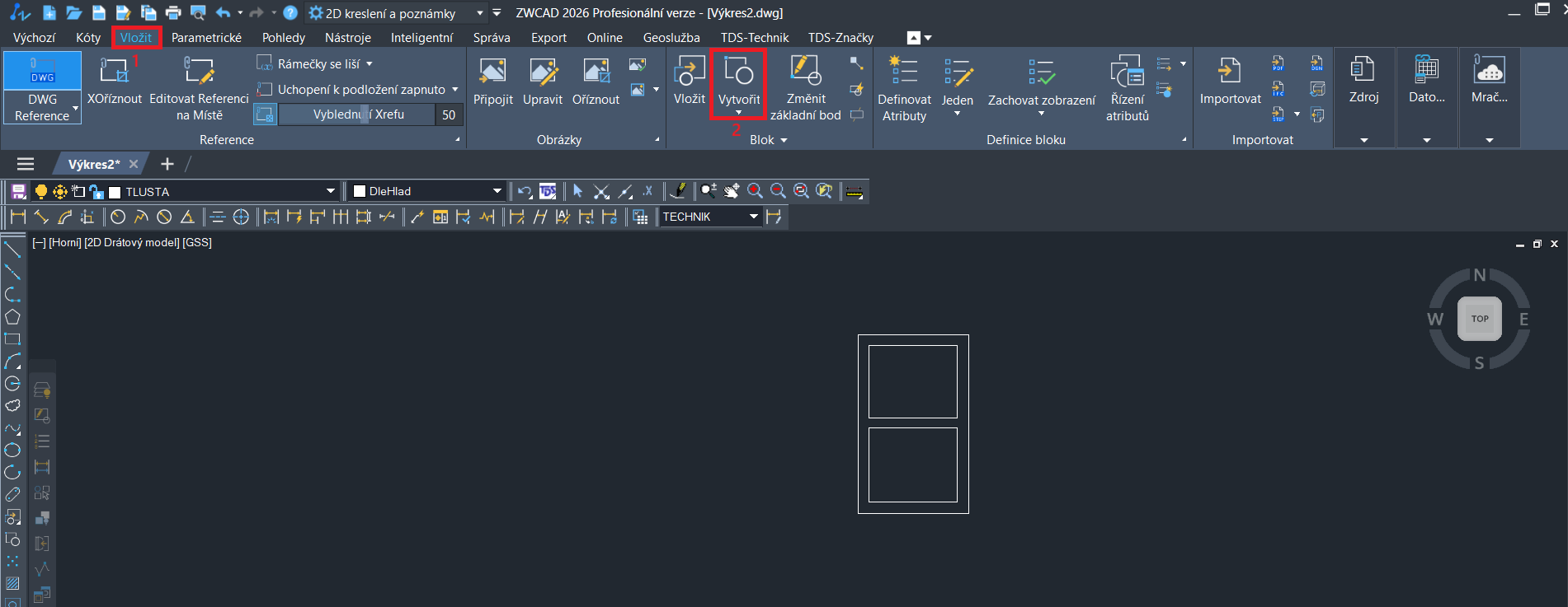 Dynamické bloky - protažení, krok 1