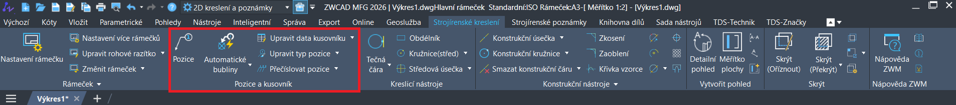 Nastavení pozic v ZWCAD MFG - krok 1