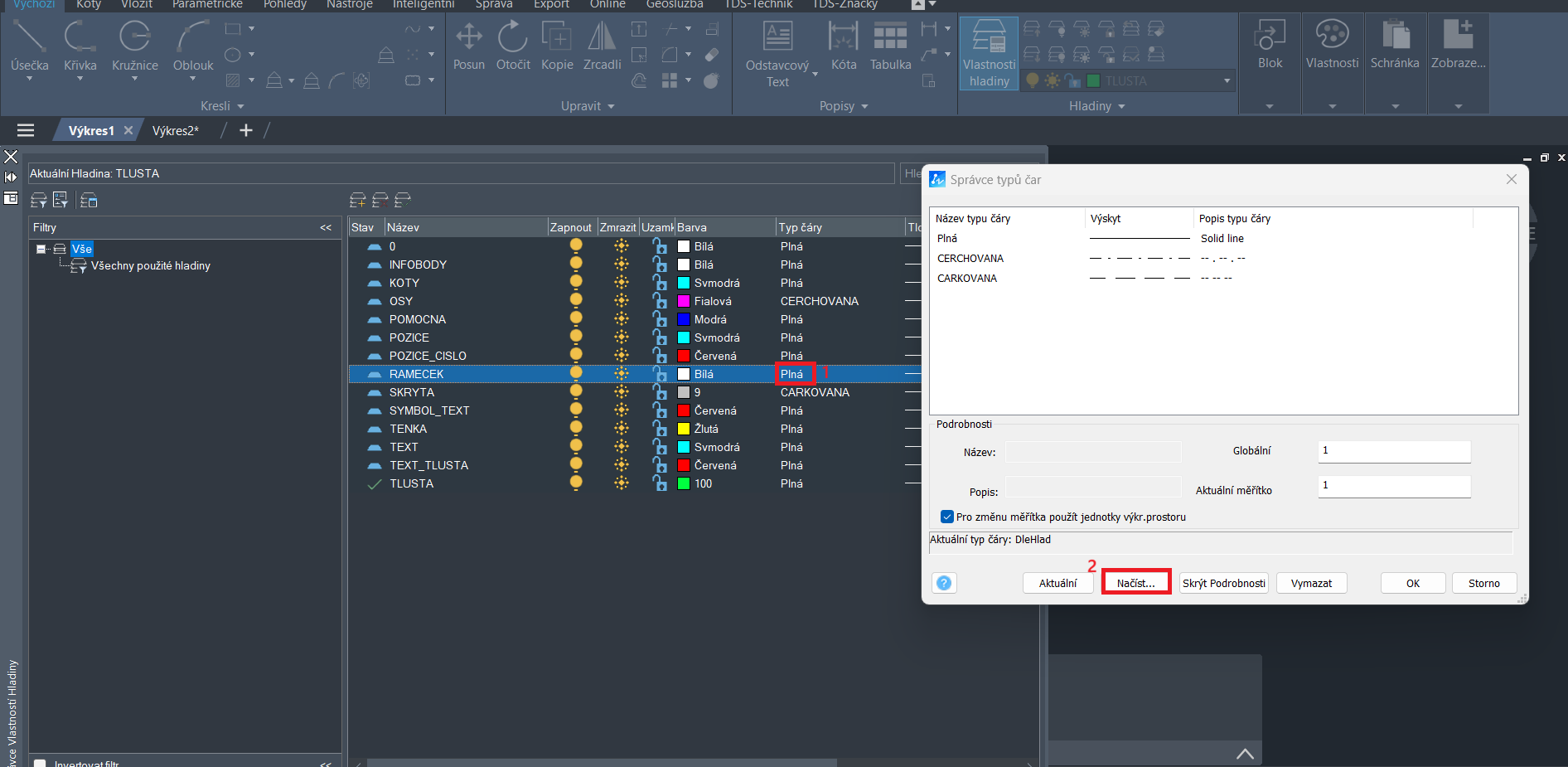 Nahrání více typů čar do ZWCAD 1