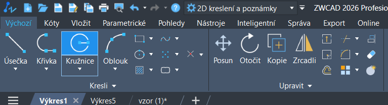 Ribbon menu ukázka ZWCAD - 1