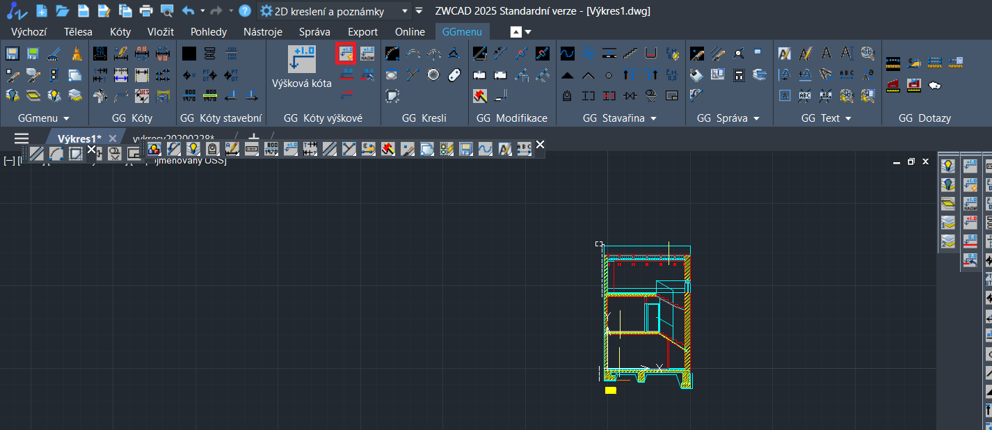 Výšková kóta v ZWCAD - krok 2