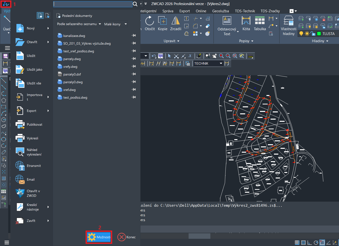 Nastavení intenzity externí reference - krok 1