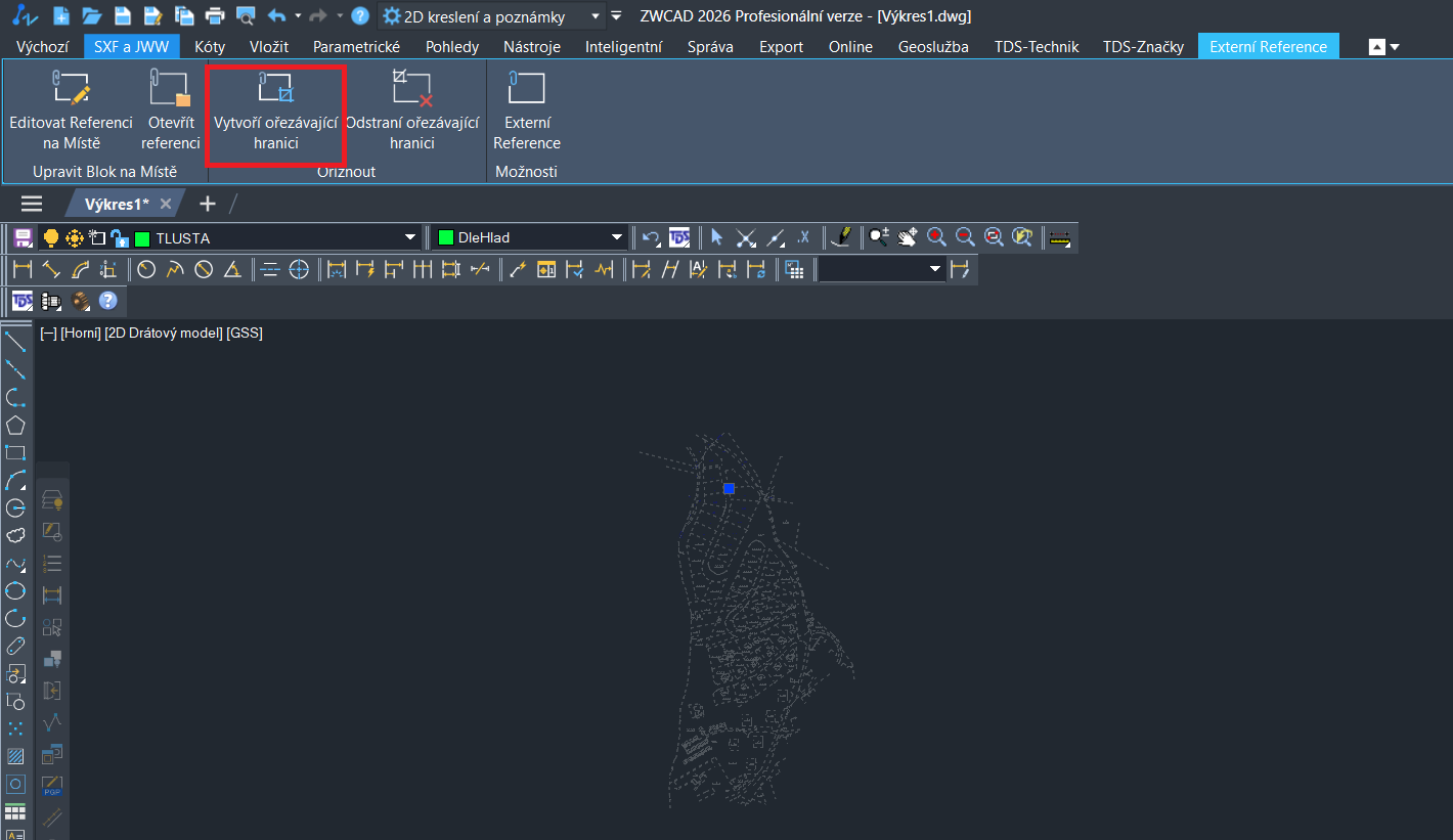 Ořez externí reference - krok 1