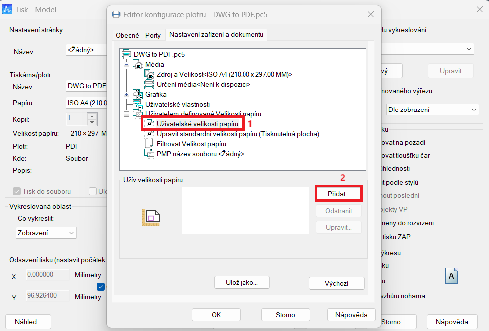 Tisk vlastního formátu - krok 2