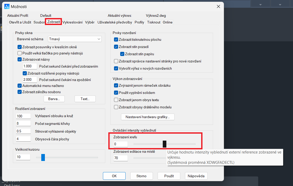 Nastavení intenzity externí reference - krok 2
