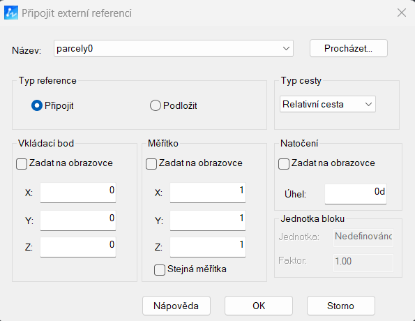 Vložení externí reference ZWCAD - krok 2