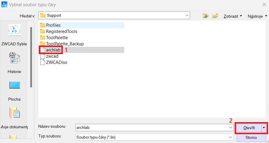 Nahrání více typů čar do ZWCAD 3