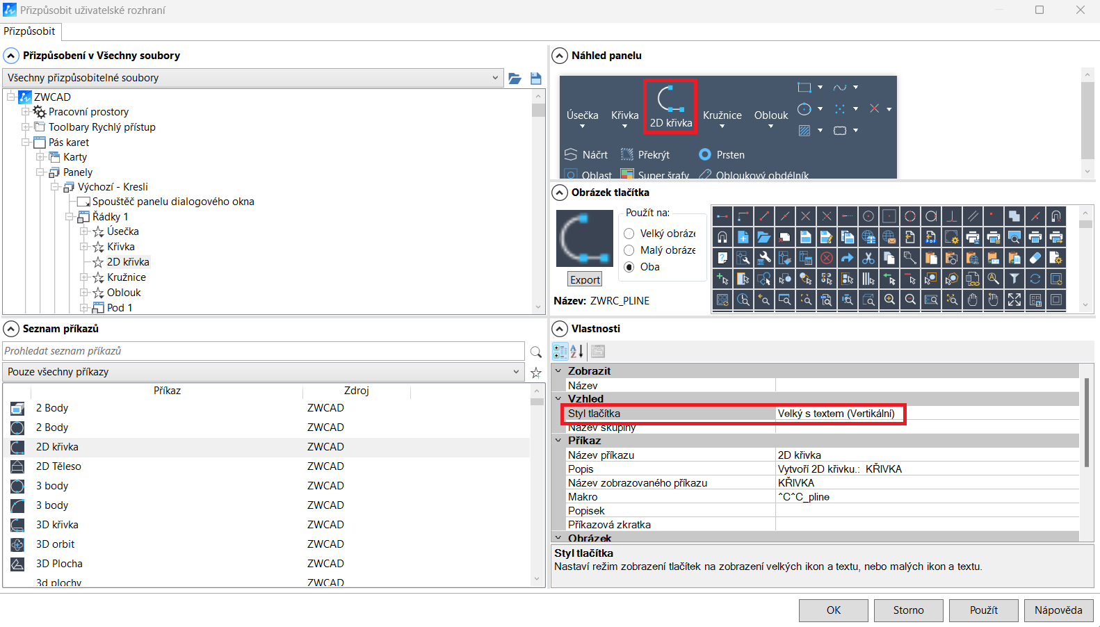 Nastavení Ribbon menu ZWCAD - 5