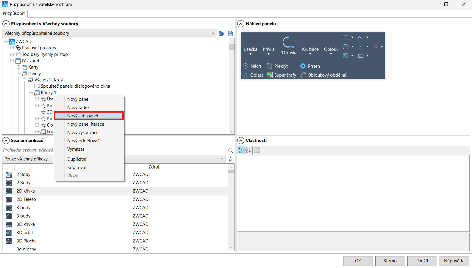 Nastavení Ribbon menu ZWCAD - 6