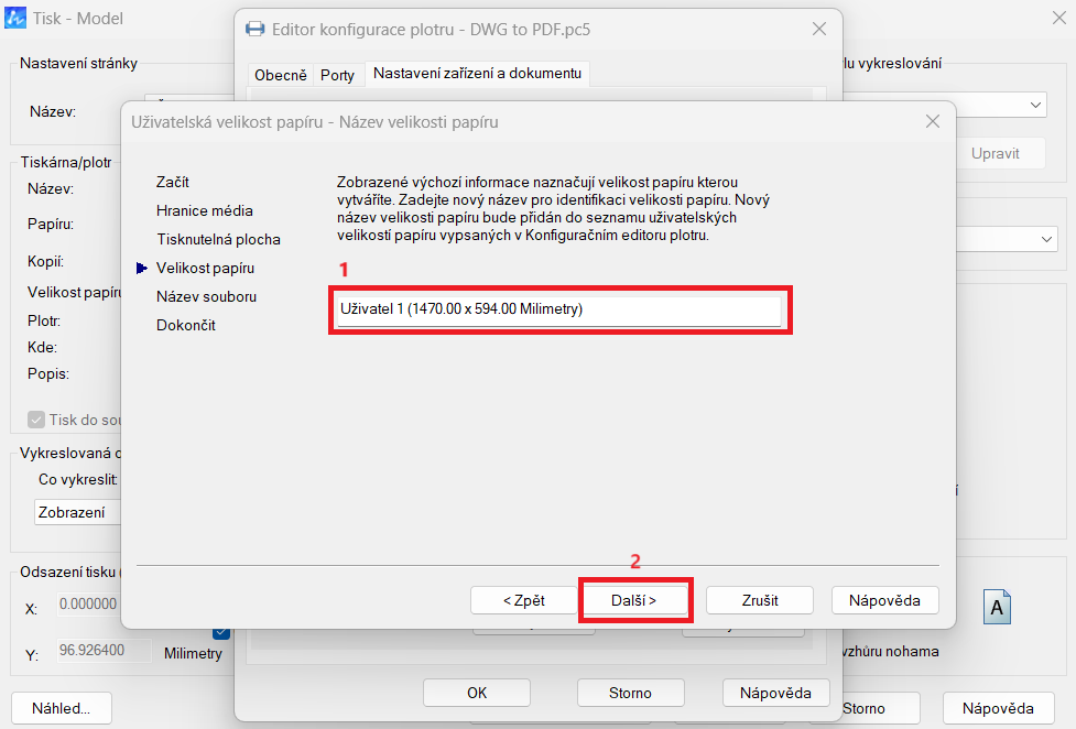 Tisk vlastního formátu - krok 5