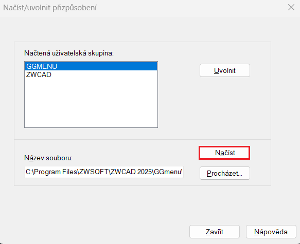 Instalace GGMenu do ZWCAD - krok 5