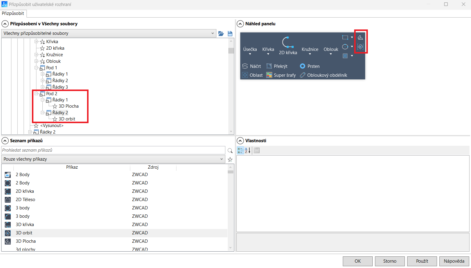 Nastavení Ribbon menu ZWCAD - 7