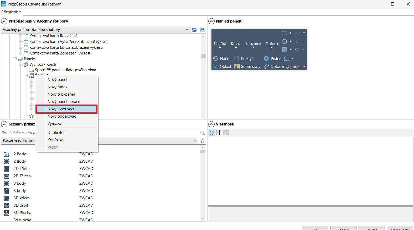 Nastavení Ribbon menu ZWCAD - 8