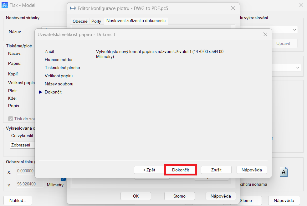 Tisk vlastního formátu - krok 5