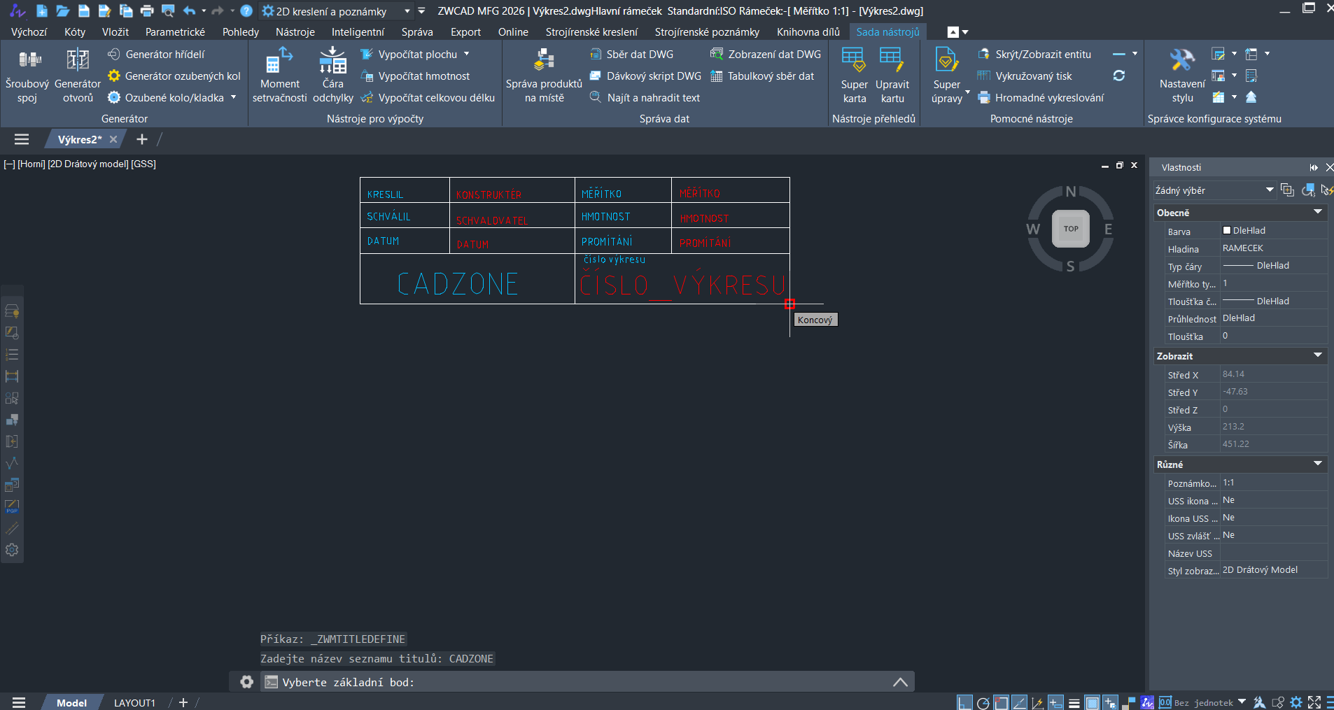 Postup tvorby vlastního razítka v ZWCAD MFG - základní bod 