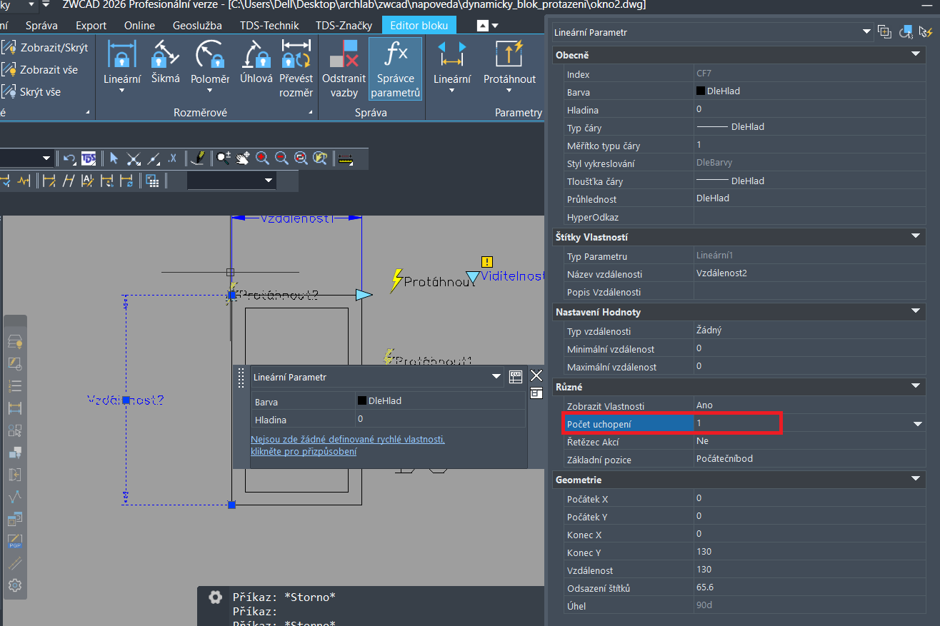 Dynamické bloky - protažení, vykřičníky zmizení