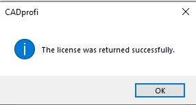 Deaktivace CADprofi - Potvrzení deaktivace