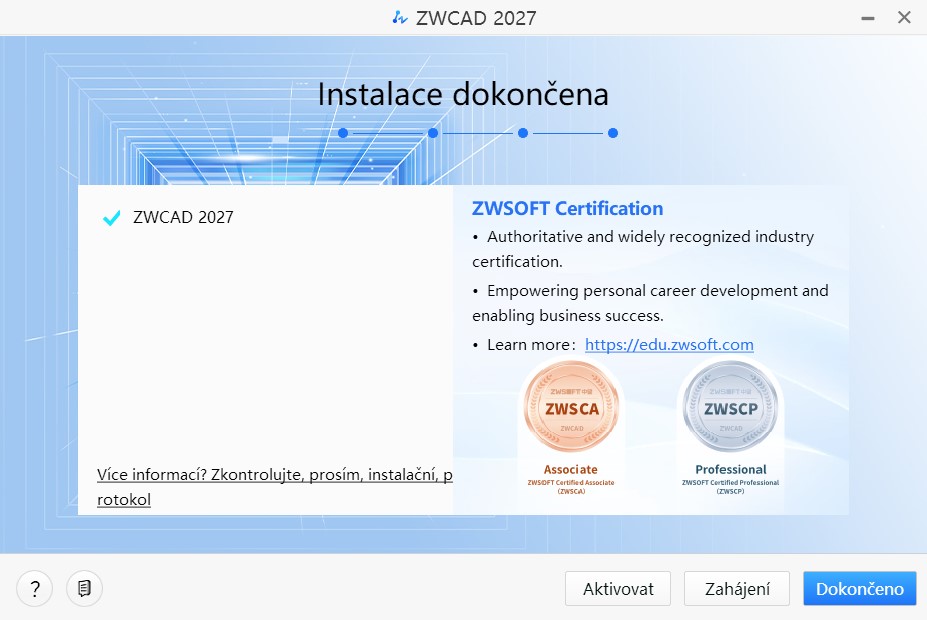 Instalace ZWCAD dokončena