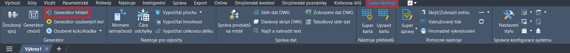 Menu - generátor hřídelí=