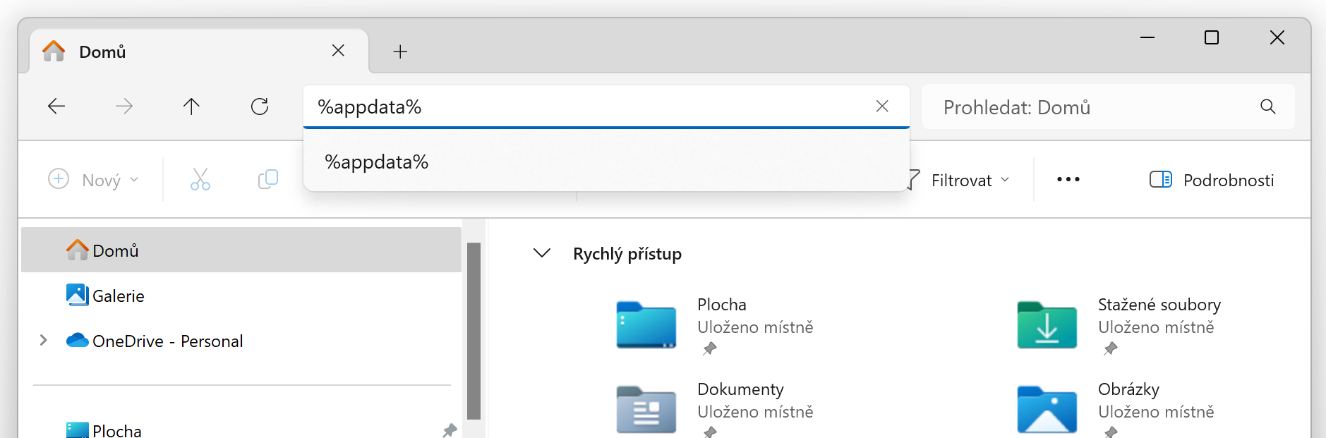 Appdata přes Průzkumníka souborů