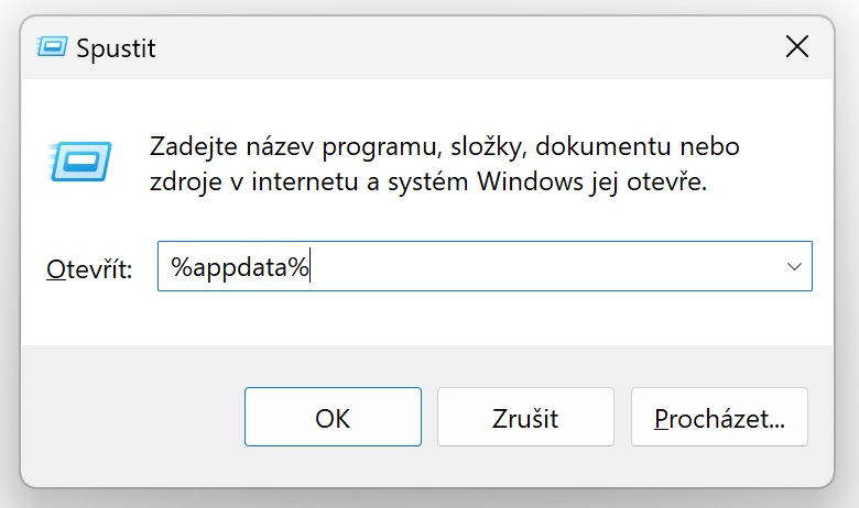 Appdata přes Spustit ve Windows